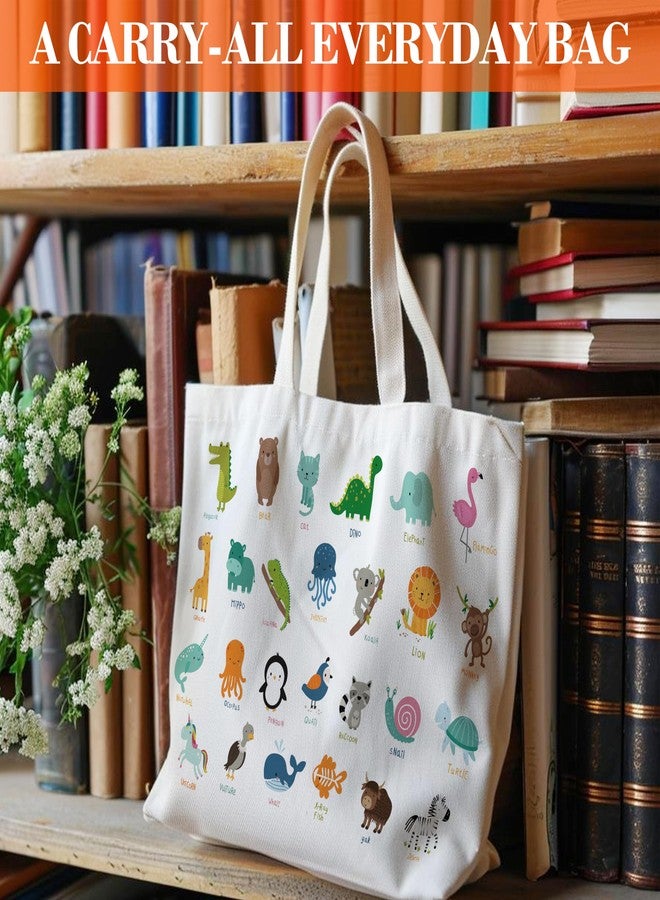 Levitatinyear Animals Alphabets Canvas Tote Bag for Women, ABC Letters Learning Tote, Cute Animal Gift Bag, Library Book Bag, Teacher Tote Bags for Books, Shoulder Bag Gifts for Animal Lovers -11 - Image 3